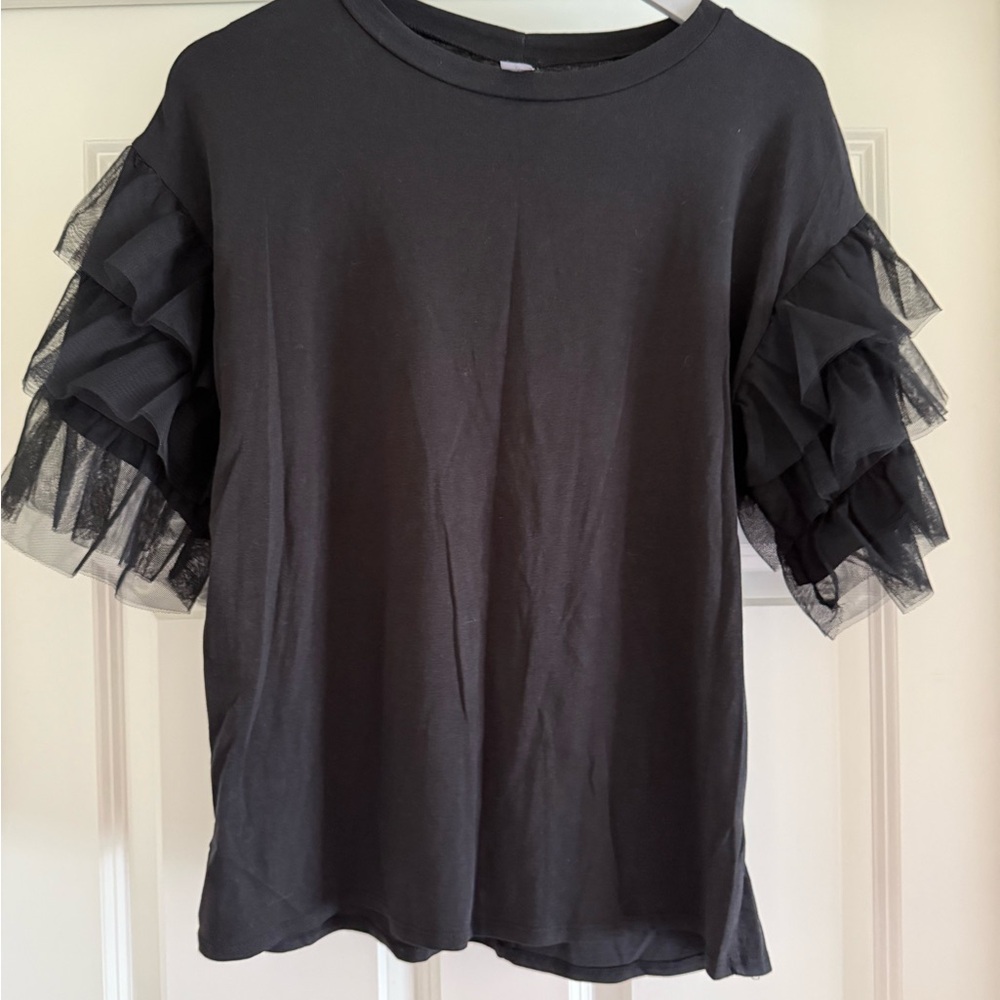ADAY Black Short Sleeve Ruffle Top